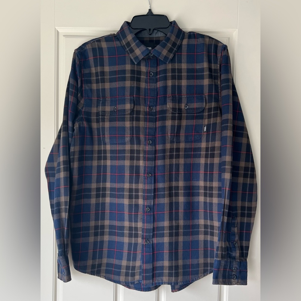 Vans Flannel Blue Brown Plaid Long Sleeve Shirt